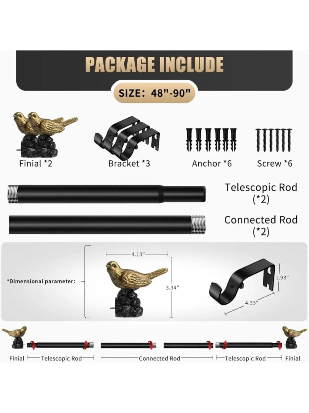 Vintage Gold Adjustable Curtain Rod 48-90